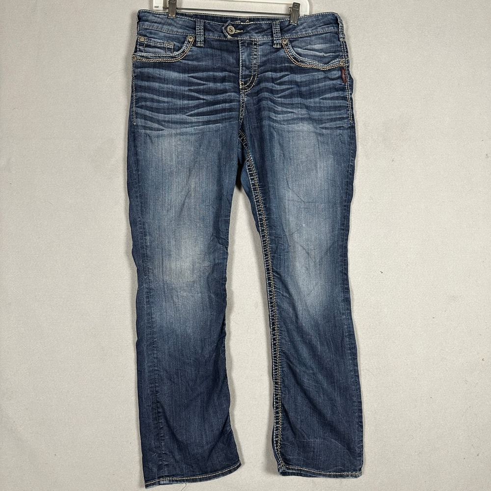 Silver Jeans Co. Jeans Womens 14 Tuesday Slim Bootcut Blue Distressed Denim EUC